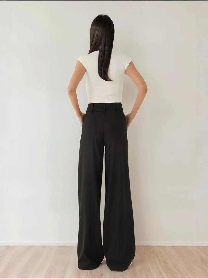 Pantalon Palazzo plissé taille haute Noir - Kiabi