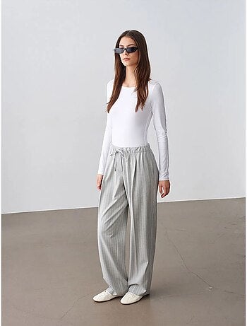Pantalon palazzo rayé à jambe large dilvin