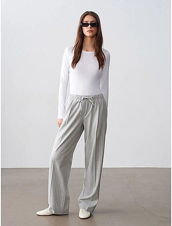 Pantalon palazzo rayé à jambe large dilvin