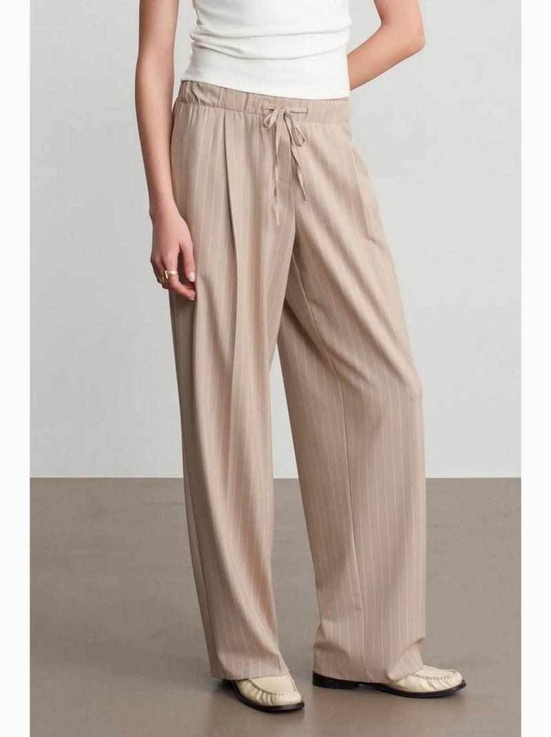 Pantalon palazzo rayé à jambe large dilvin Sable - Kiabi