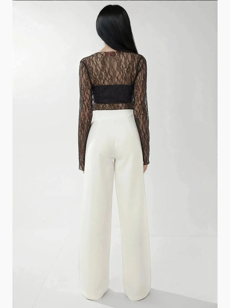 Pantalon palazzo taille haute à jambes larges hiccup Blanc - Kiabi