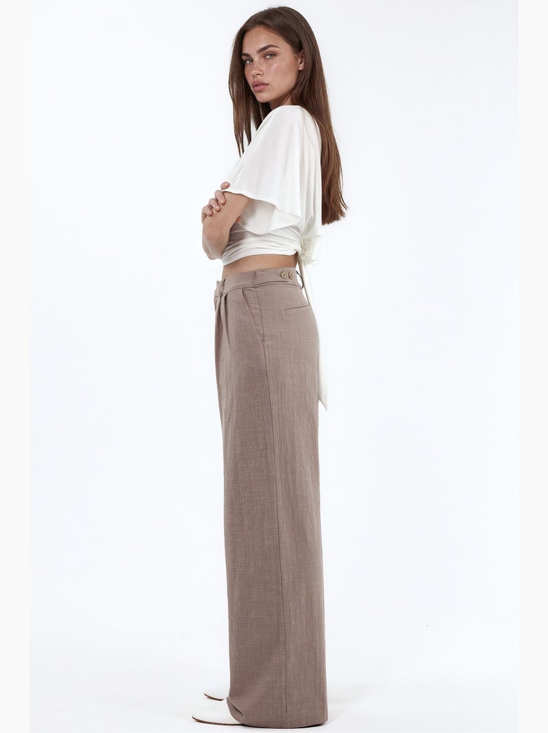 Pantalon palazzo taille haute à jambes larges hiccup Marron clair - Kiabi
