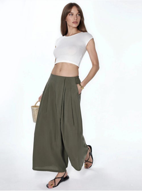 Pantalon palazzo taille haute à jambes larges - Kiabi