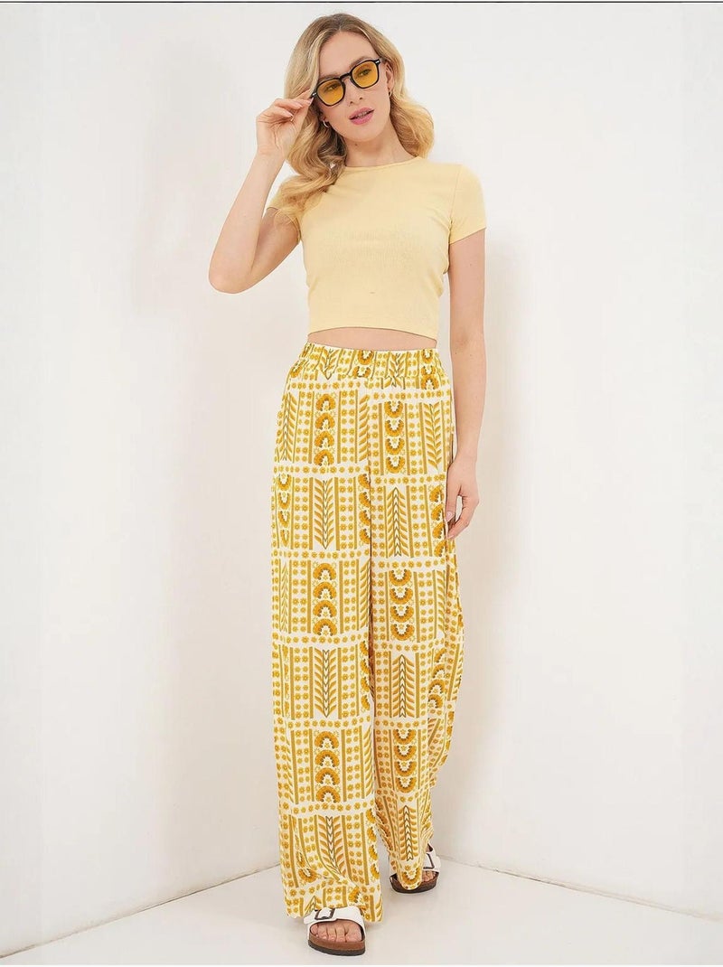 Pantalon palazzo taille haute à rayures géométriques bdart Ambre - Kiabi