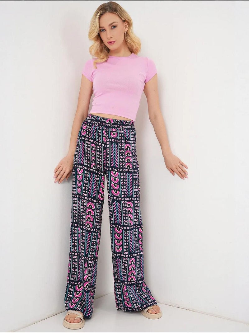 Pantalon palazzo taille haute à rayures géométriques bdart Bleu marine - Kiabi