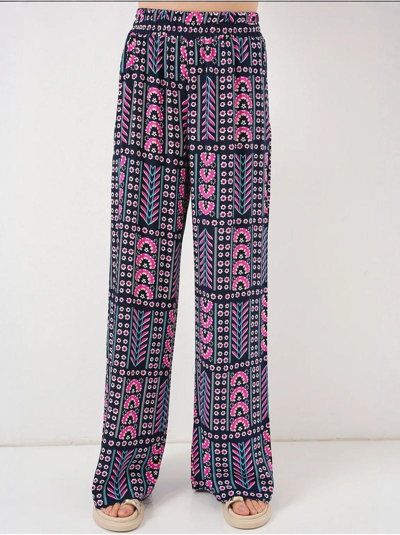 Pantalon palazzo taille haute à rayures géométriques bdart Bleu marine - Kiabi