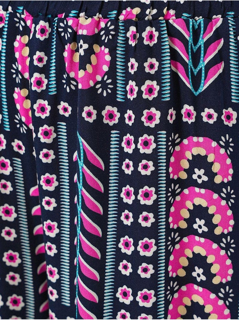 Pantalon palazzo taille haute à rayures géométriques bdart Bleu marine - Kiabi