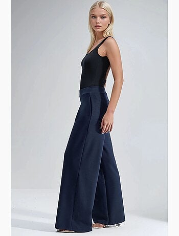 Pantalon palazzo taille haute avec élastique busem