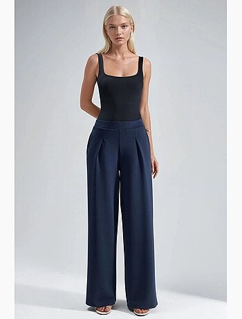 Pantalon palazzo taille haute avec élastique busem