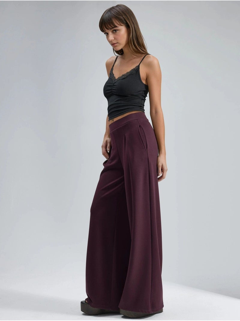 Pantalon palazzo taille haute avec élastique busem Rouge bordeaux - Kiabi