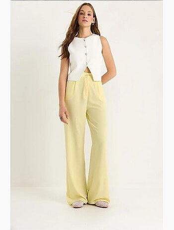 Pantalon palazzo taille haute avec fermeture à boutons lucci