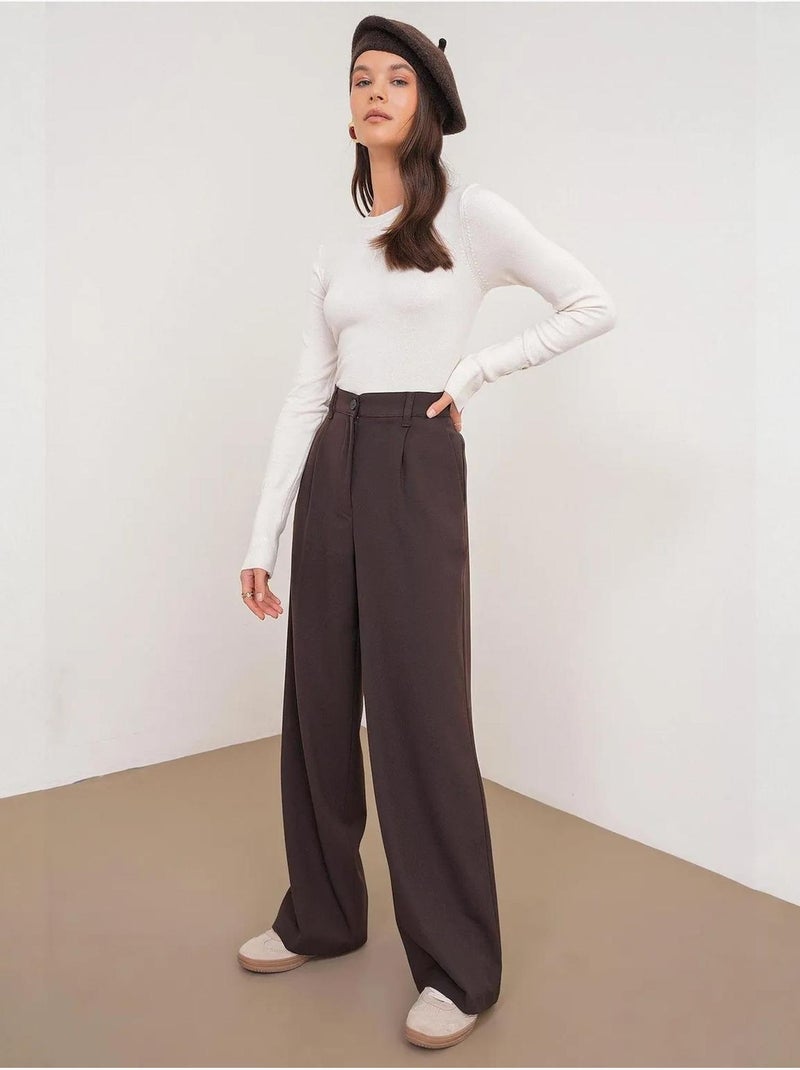 Pantalon palazzo taille haute avec poches mixray Marron foncé - Kiabi