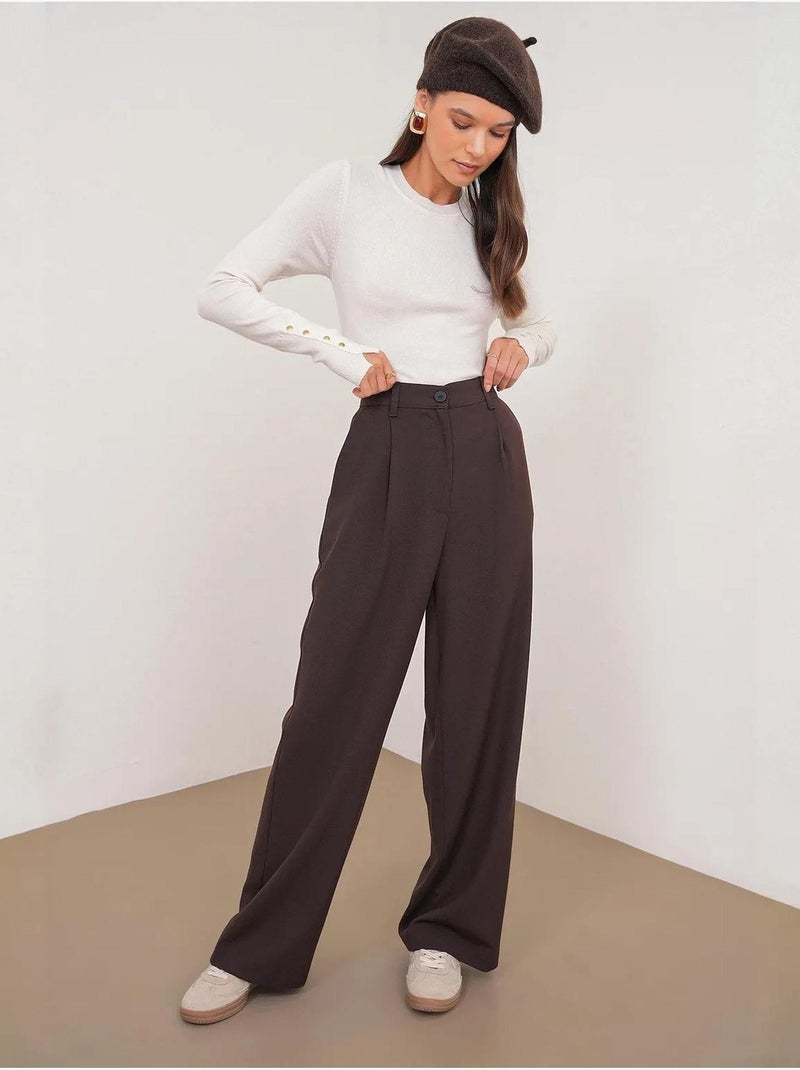 Pantalon palazzo taille haute avec poches mixray Marron foncé - Kiabi