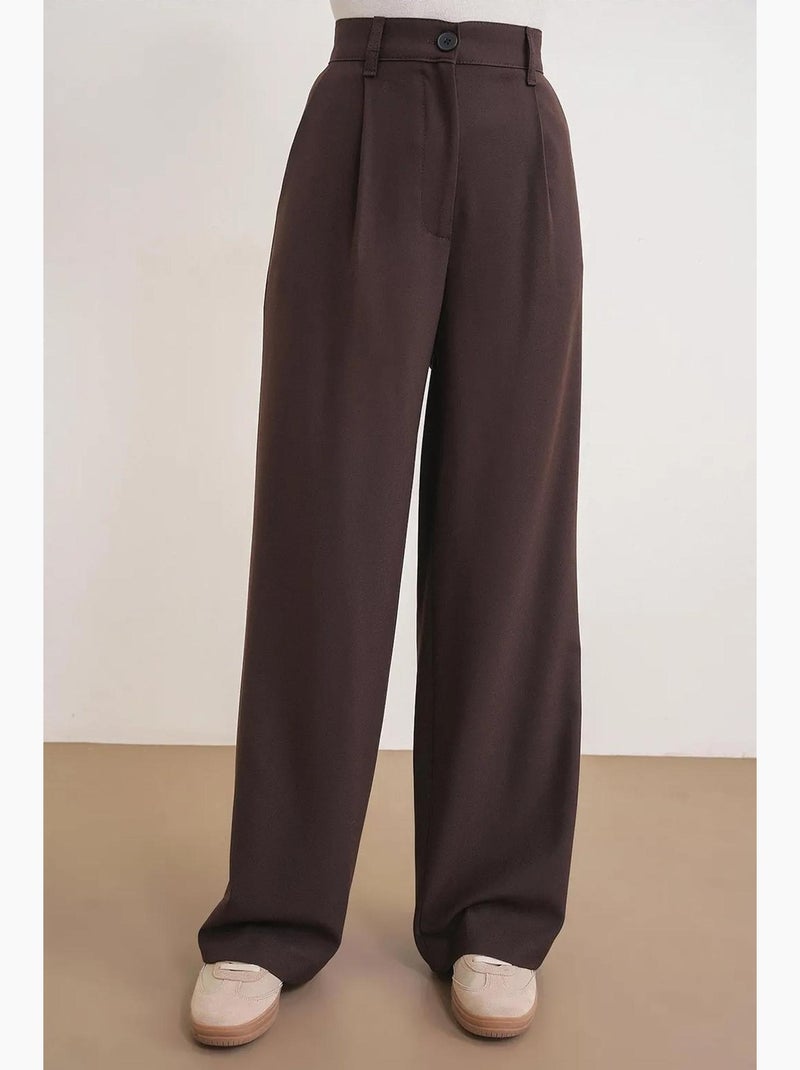Pantalon palazzo taille haute avec poches mixray Marron foncé - Kiabi