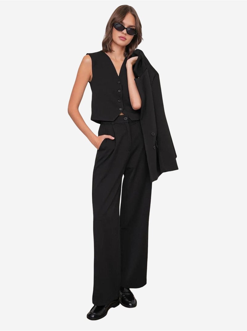 Pantalon palazzo taille haute avec poches mixray Noir - Kiabi