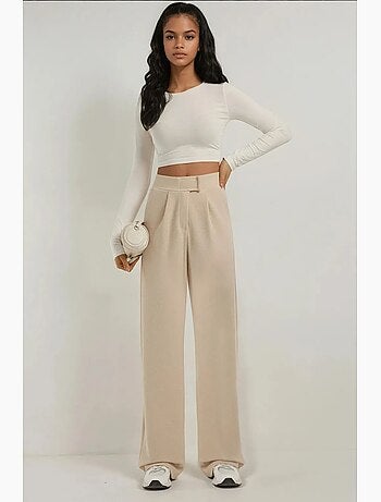 Pantalon palazzo taille haute en crêpe élastique hiccup