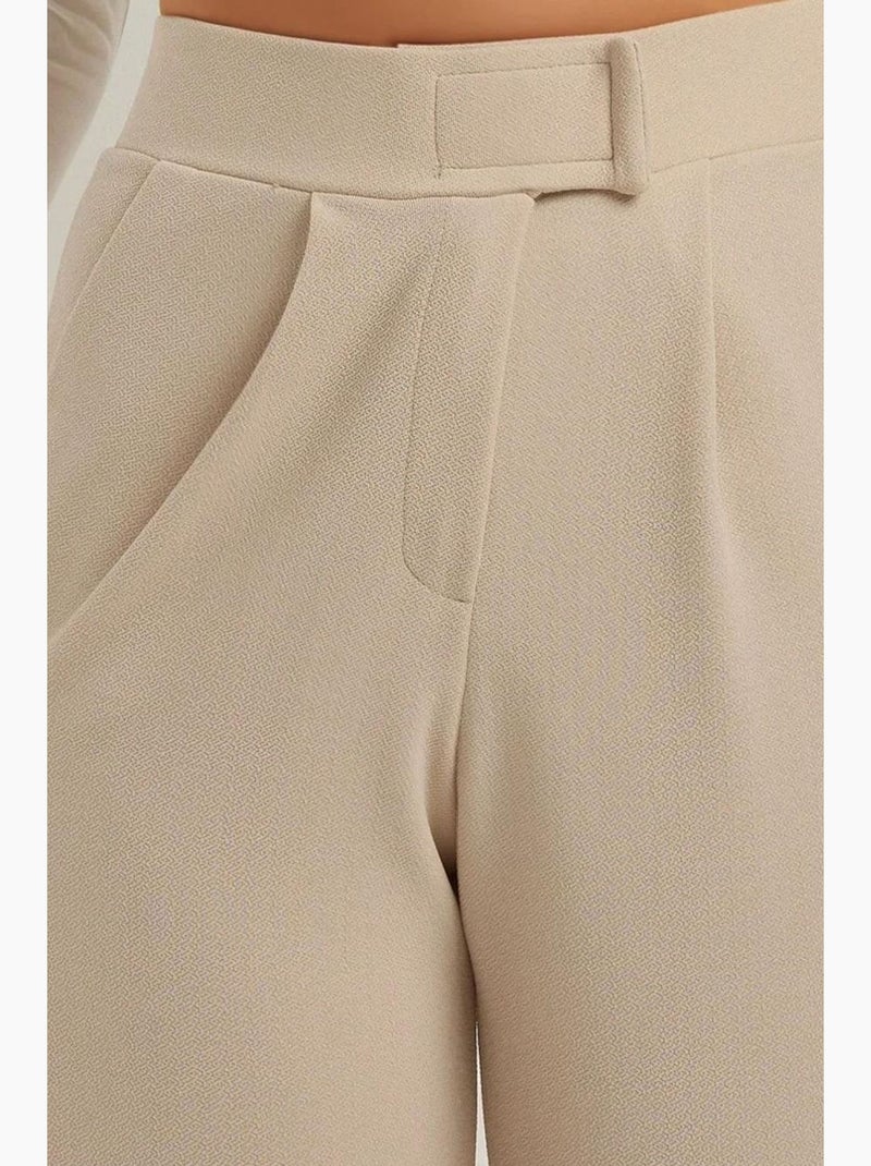 Pantalon palazzo taille haute en crêpe élastique hiccup Beige argile - Kiabi