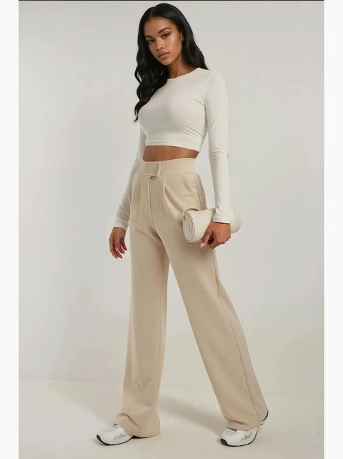 Pantalon palazzo taille haute en crêpe élastique hiccup - Kiabi Pantalon palazzo taille haute en crêpe élastique hiccup - Kiabi