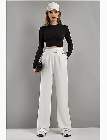 Pantalon palazzo taille haute en crêpe élastique hiccup