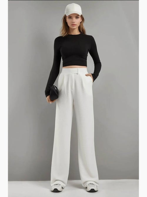 Pantalon palazzo taille haute en crêpe élastique hiccup - Kiabi
