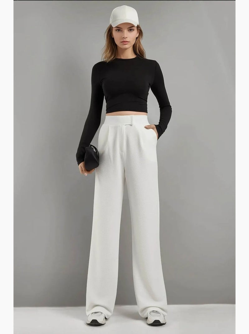 Pantalon palazzo taille haute en crêpe élastique hiccup Blanc - Kiabi