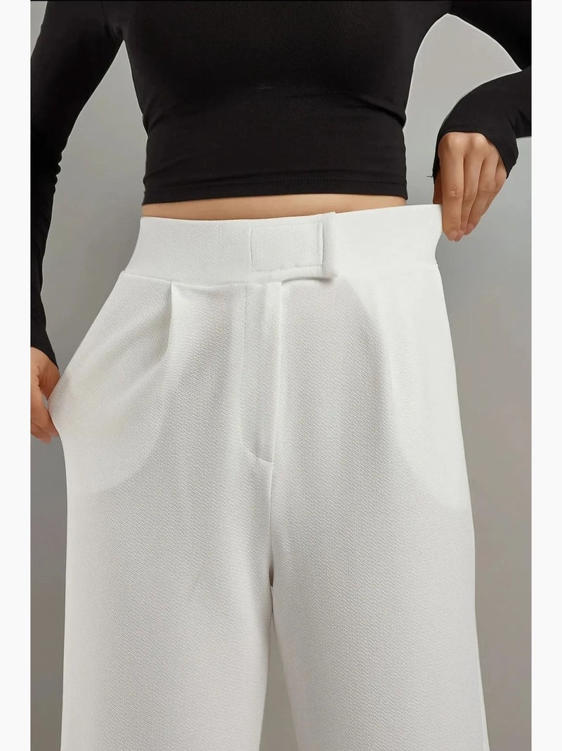 Pantalon palazzo taille haute en crêpe élastique hiccup Blanc - Kiabi