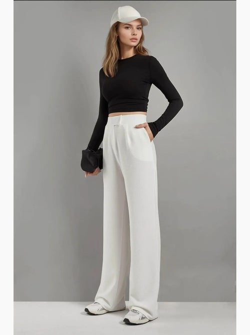 Pantalon palazzo taille haute en crêpe élastique hiccup - Kiabi