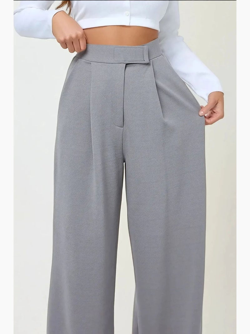 Pantalon palazzo taille haute en crêpe élastique hiccup Gris - Kiabi