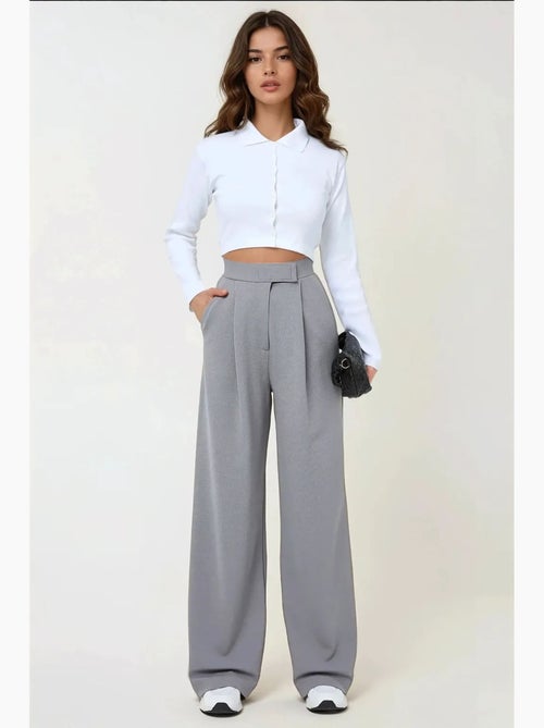 Pantalon palazzo taille haute en crêpe élastique hiccup - Kiabi