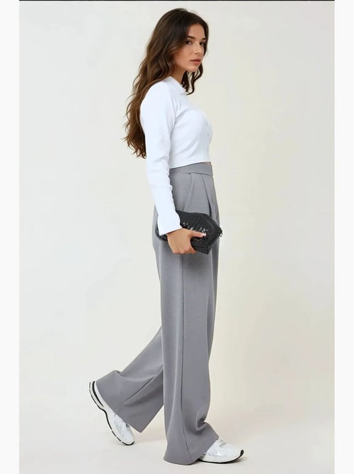 Pantalon palazzo taille haute en crêpe élastique hiccup - Kiabi