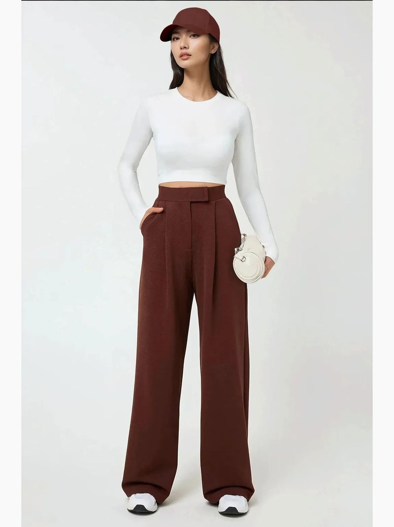 Pantalon palazzo taille haute en crêpe élastique hiccup Marron - Kiabi