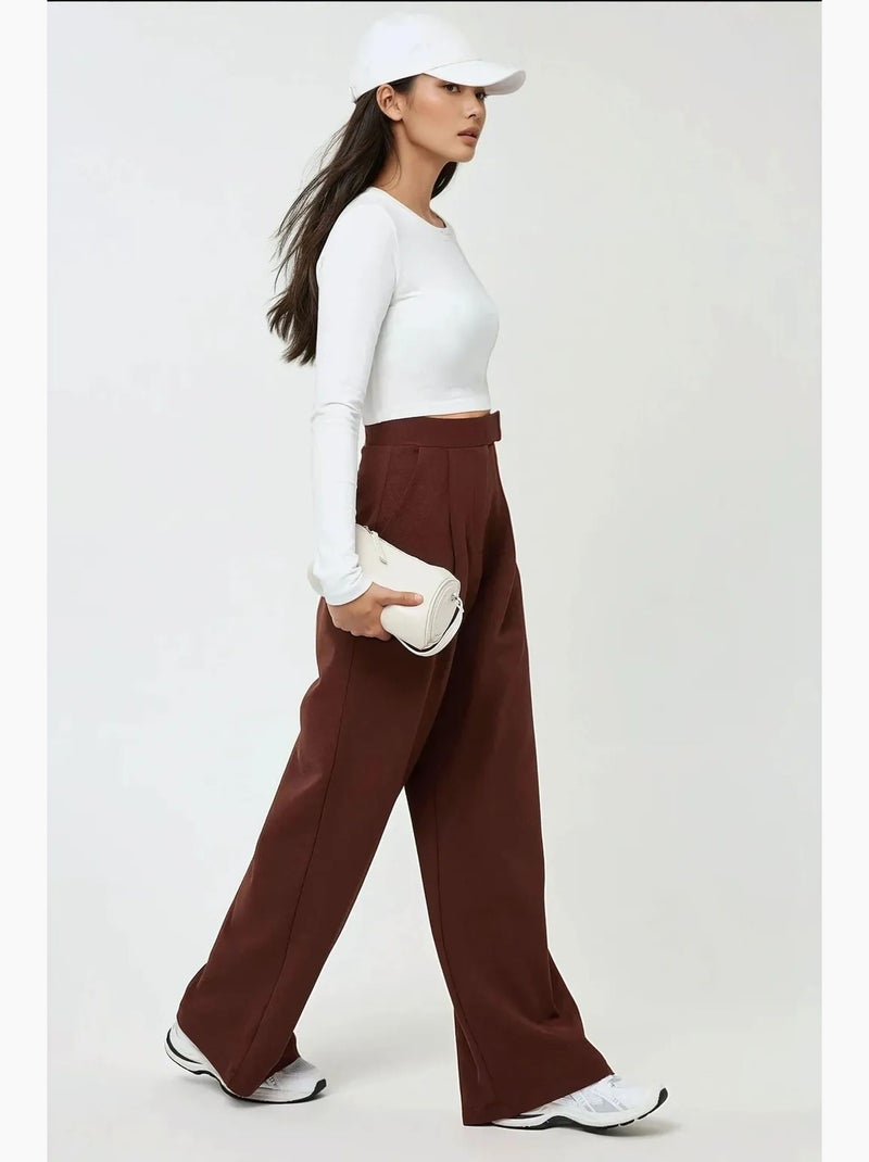 Pantalon palazzo taille haute en crêpe élastique hiccup Marron - Kiabi