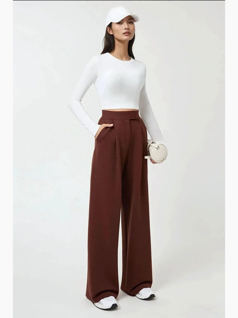 Pantalon palazzo taille haute en crêpe élastique hiccup Marron - Kiabi