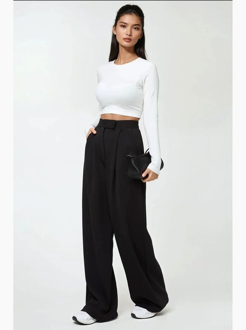Pantalon palazzo taille haute en crêpe élastique hiccup - Kiabi