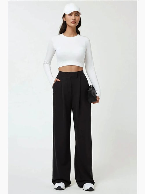 Pantalon palazzo taille haute en crêpe élastique hiccup - Kiabi