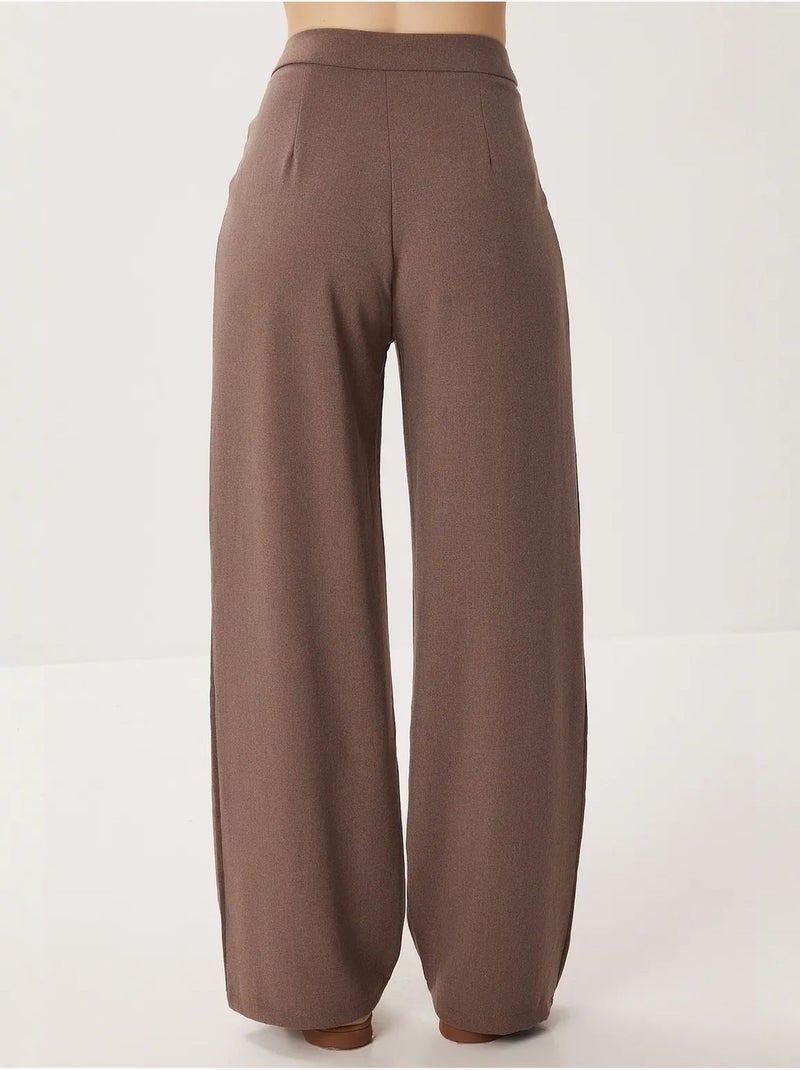 Pantalon palazzo taille haute et jambes larges avec ceinture istanbul Taupe - Kiabi