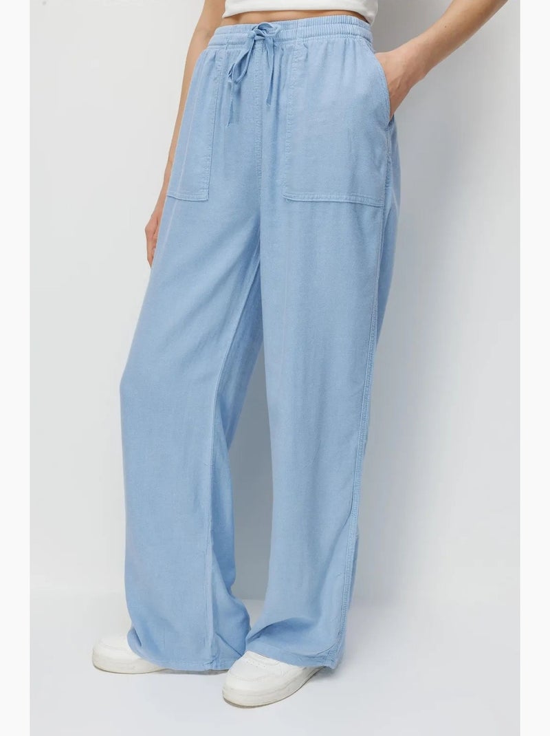 Pantalon palazzo taille haute et jambes larges avec cordon de serrage à la taille mixray Bleu ciel - Kiabi
