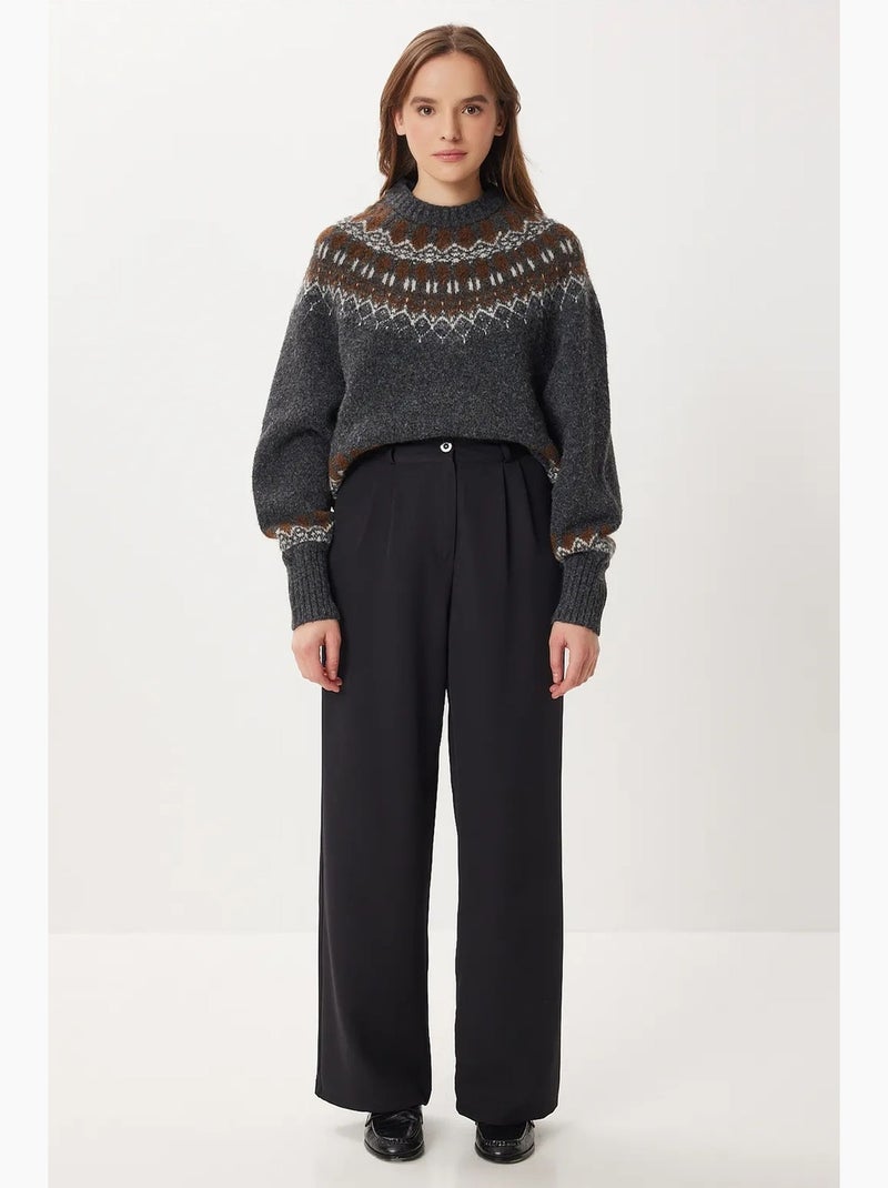 Pantalon palazzo taille haute et jambes larges istanbul Noir - Kiabi