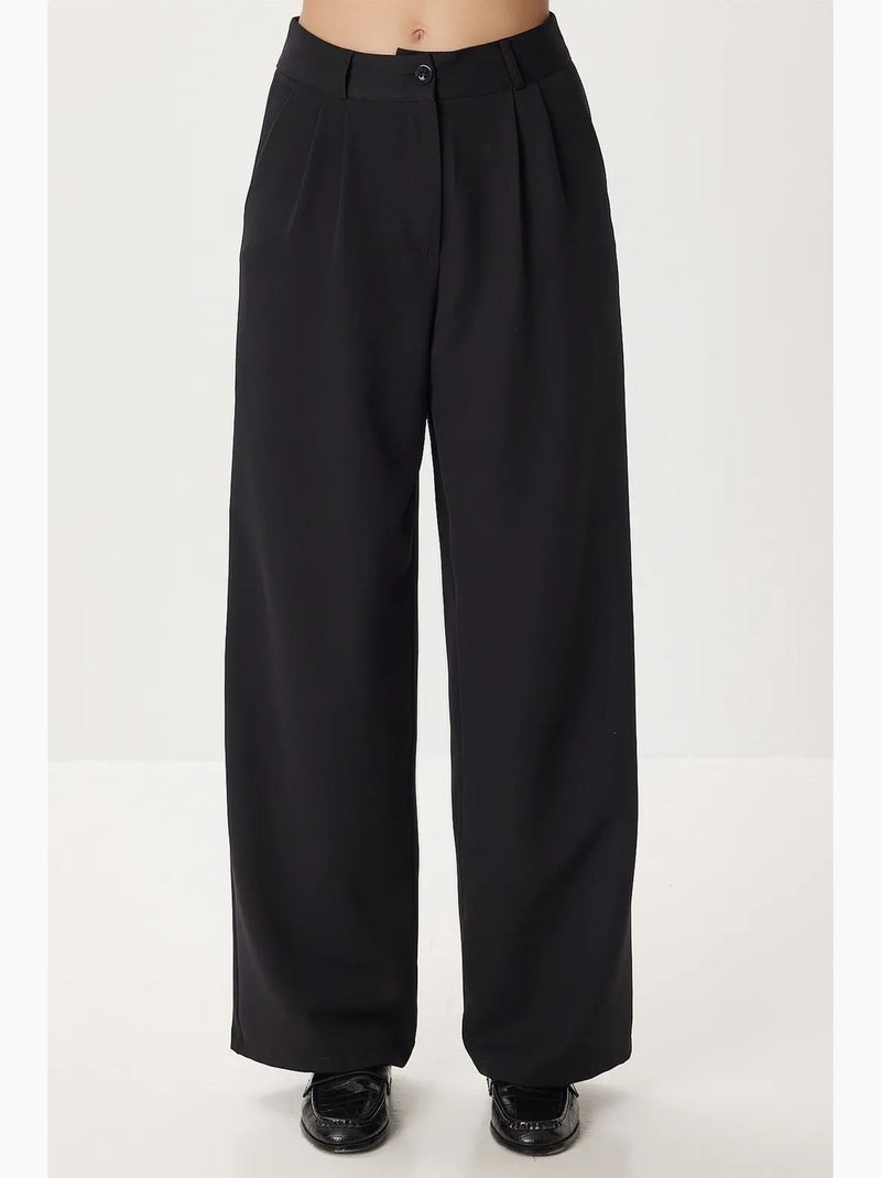Pantalon palazzo taille haute et jambes larges istanbul Noir - Kiabi
