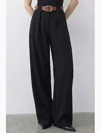 Pantalon palazzo taille haute jambes larges avec ceinture lucci
