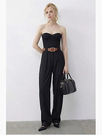 Pantalon palazzo taille haute jambes larges avec ceinture lucci