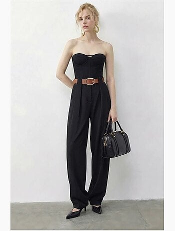 Pantalon palazzo taille haute jambes larges avec ceinture lucci