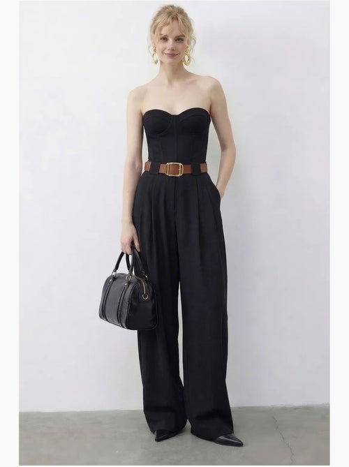 Pantalon palazzo taille haute jambes larges avec ceinture lucci - Kiabi Pantalon palazzo taille haute jambes larges avec ceinture lucci - Kiabi