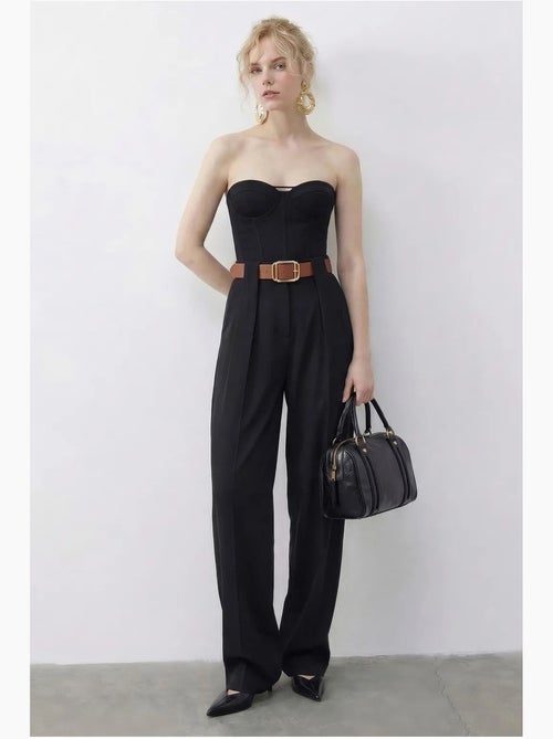 Pantalon palazzo taille haute jambes larges avec ceinture lucci - Kiabi Pantalon palazzo taille haute jambes larges avec ceinture lucci - Kiabi