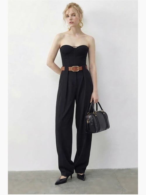 Pantalon palazzo taille haute jambes larges avec ceinture lucci - Kiabi Pantalon palazzo taille haute jambes larges avec ceinture lucci - Kiabi