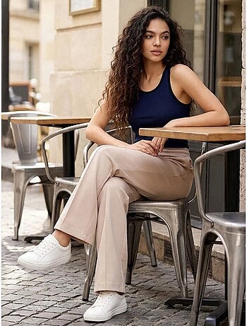 Pantalon palazzo texturé à jambes larges avec cordon de serrage à la taille tommy