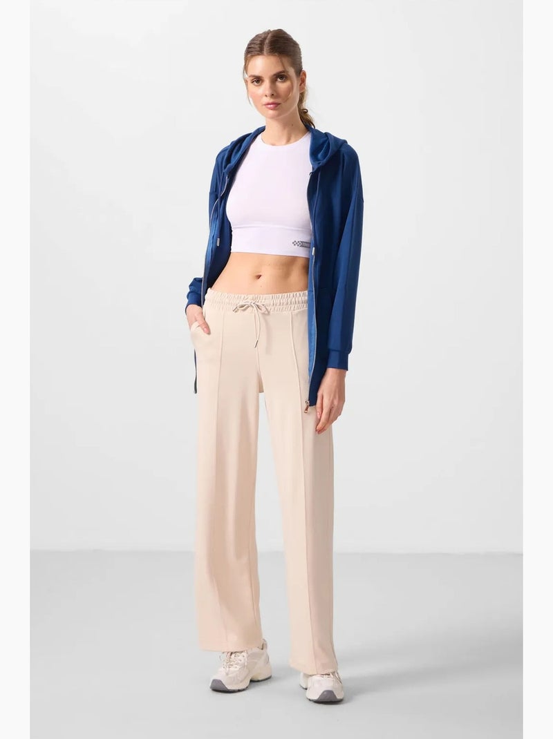 Pantalon palazzo texturé à jambes larges avec cordon de serrage à la taille tommy Beige argile - Kiabi