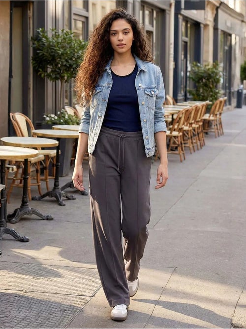 Pantalon palazzo texturé à jambes larges avec cordon de serrage à la taille tommy - Kiabi Pantalon palazzo texturé à jambes larges avec cordon de serrage à la taille tommy - Kiabi