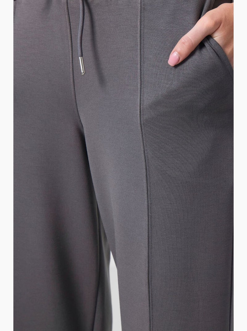 Pantalon palazzo texturé à jambes larges avec cordon de serrage à la taille tommy Gris foncé - Kiabi