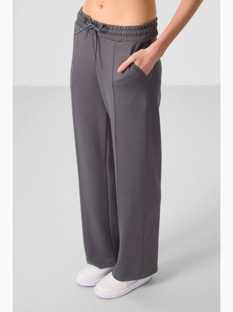 Pantalon palazzo texturé à jambes larges avec cordon de serrage à la taille tommy Gris foncé - Kiabi
